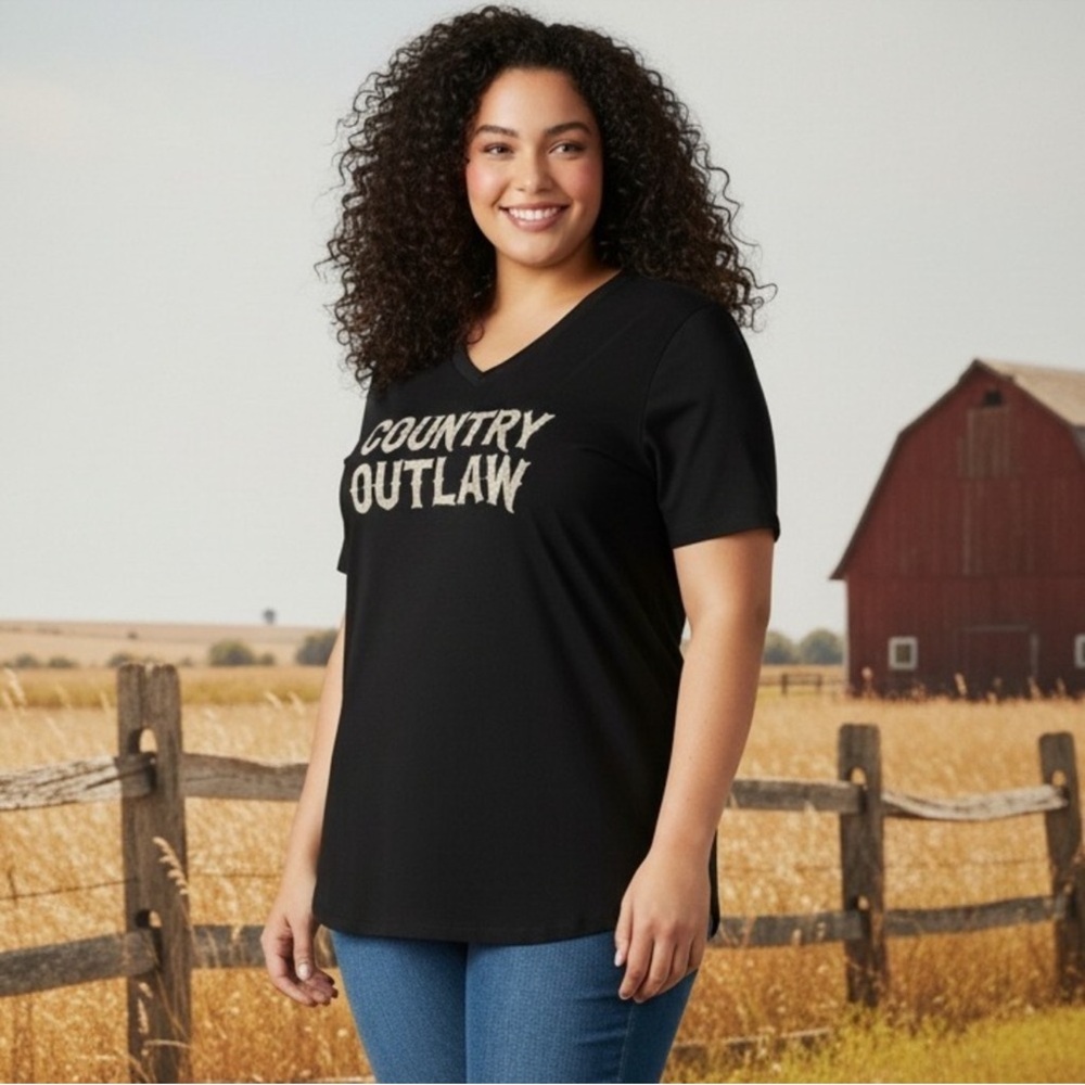 Torrid Black Country Outlaw V-Neck Cotton Plus Size 2x Short SleeveT-Shirt